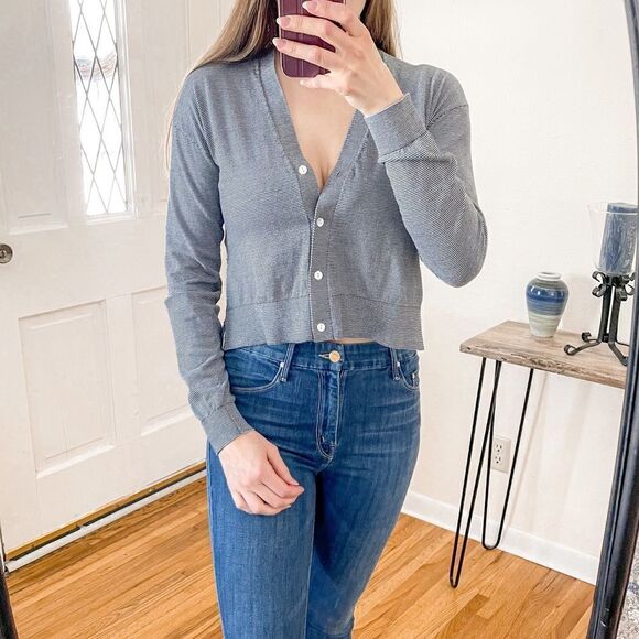 Theory Hanelee Feeder Striped Cardigan Cropped - Picture 1 of 12